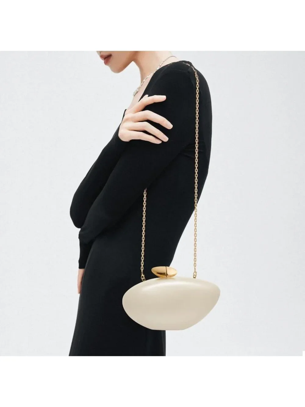 Women's Leather Nude Tortoise Shell Acrylic Clutch Purse Gold Evening Handbag